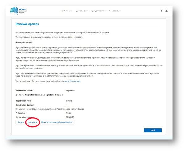renewal options page