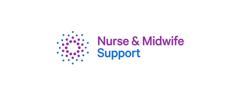 Written words Nurse and midwife support with a logo