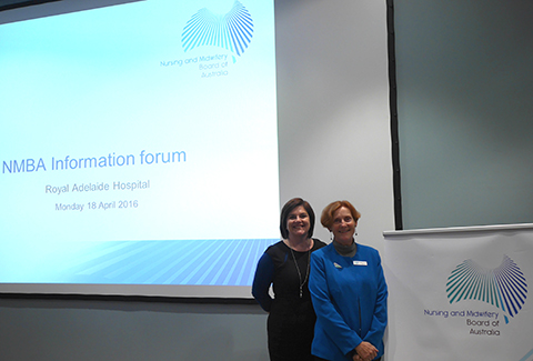 Dr Lynette Cusack, Chair NMBA and Tanya Vogt, Executive Officer NMBA at Royal Adelaide Hospital on 18 April 2016