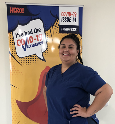 Kara Burke clinical nurse at Mount Isa Hospital after receiving a COVID-19 vaccination