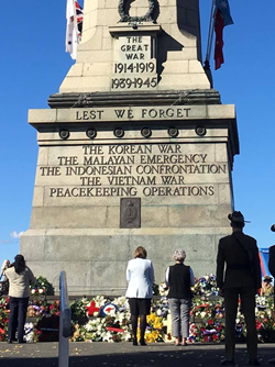 Tasmania's Chief Nurse and Midwife and Chair of the Tasmanian board of the NMBA laying a wreath on Anzac Day
