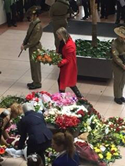 Flowers at the Nurses Memorial Centre Anzac Day commemorative service in Victoria