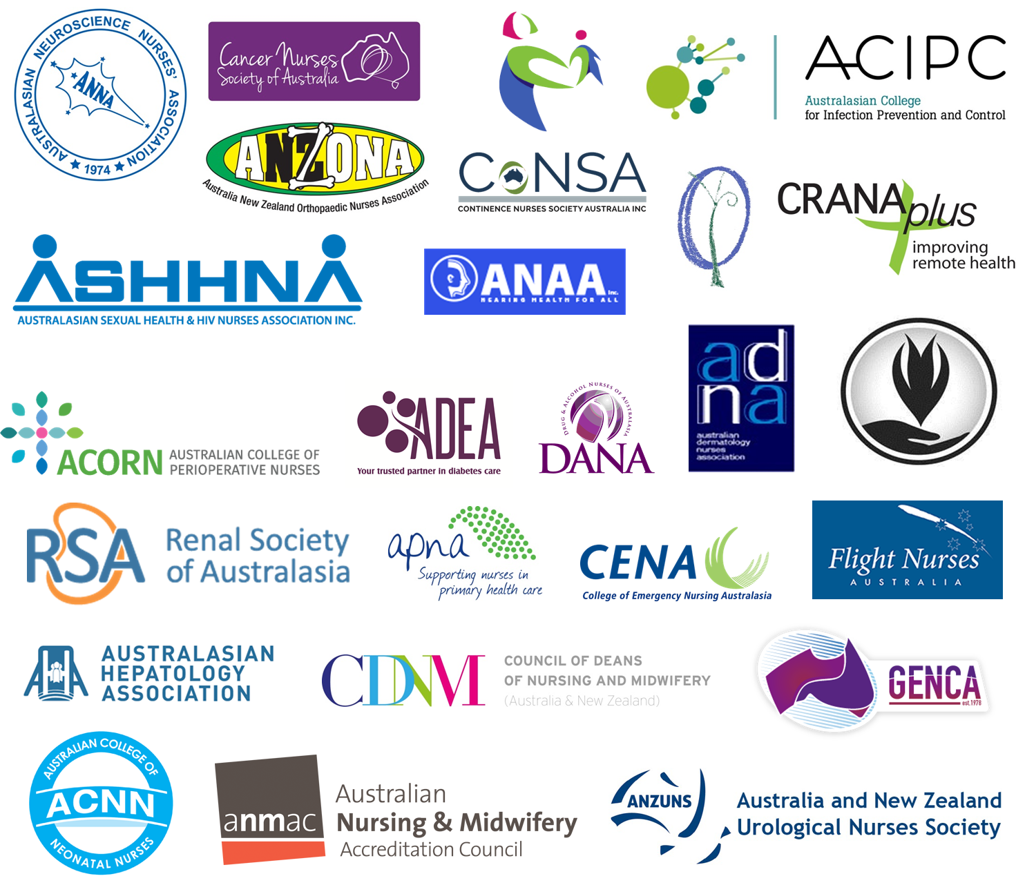 Collection of logos of organisations who support the statement on Cultural safety: Nurses and midwives leading the way for safer healthcare.